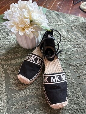 Michael Kors Black MK Logo Espadrille Sandals with Ankle Strap